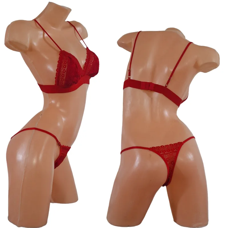 Conjunto Sexy Puntilla y Encaje Corpiño Sin Aro Colaless (art 5103) Talle 85 al 100