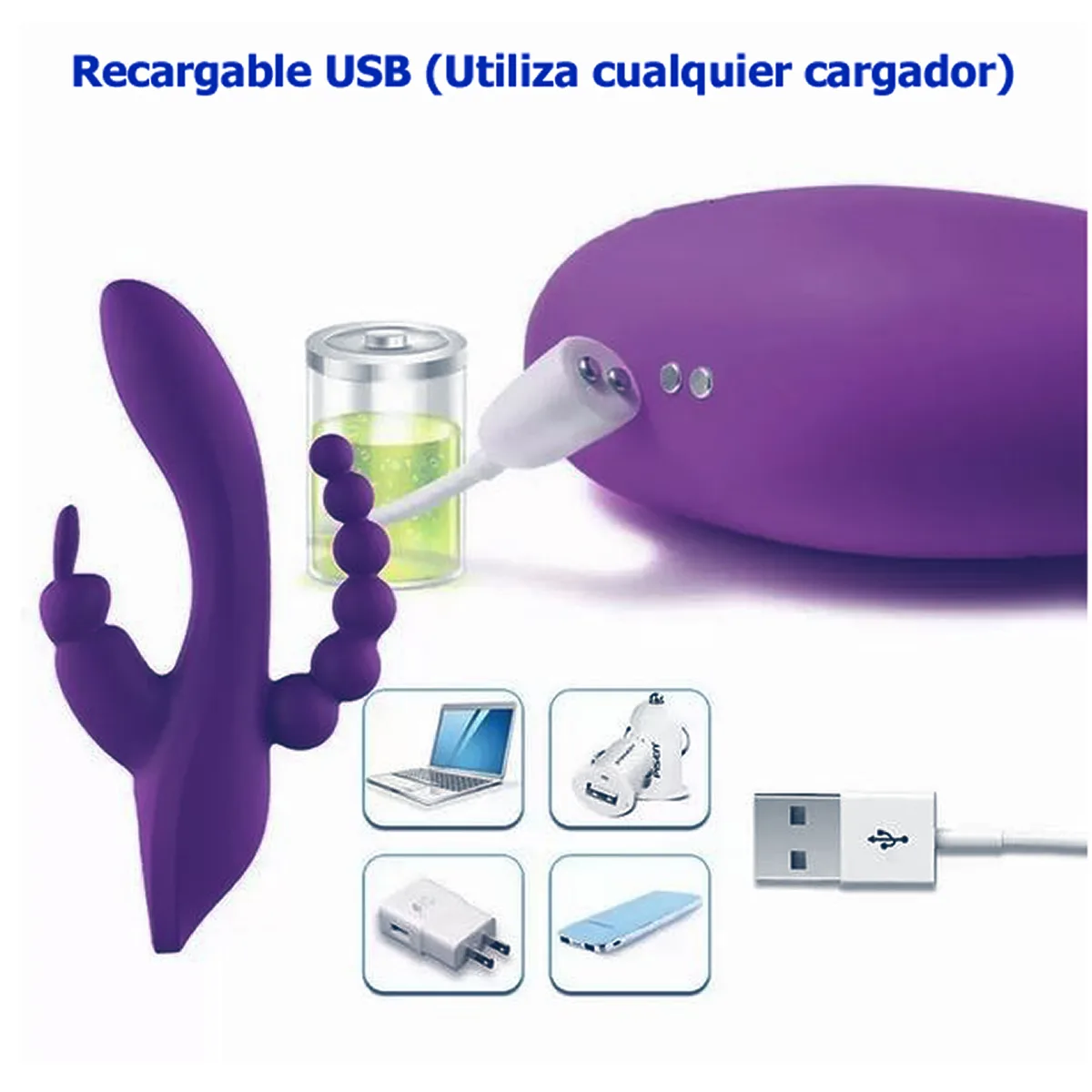Vibrador Rabbit Triple - Recargable USB: imagen 3